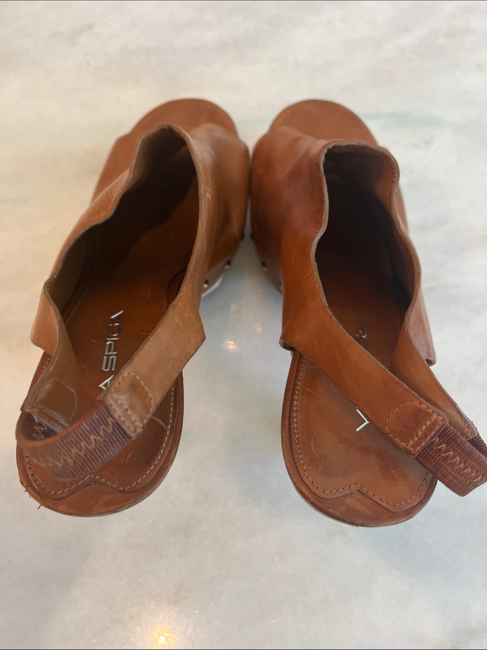 Via Spiga Astro Studded Slingback Platform Heels Clogs Carmel Brown Leather Sz 8 - Picture 11 of 13